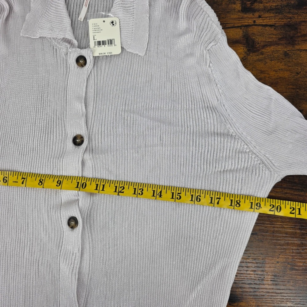 NWT Free People Grey Ribbed Sheer Knit Button Front Cardigan Womens L - Picture 7 of 8